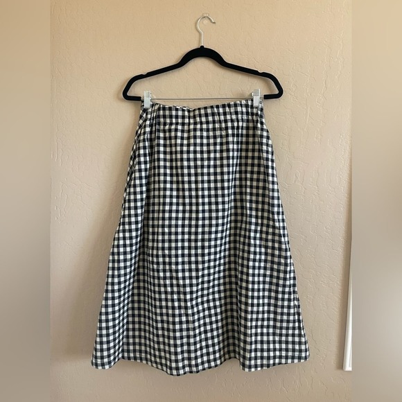 Anthropologie Eva Franco Lace Up Black Gingham Midi Skirt - Picture 4 of 8